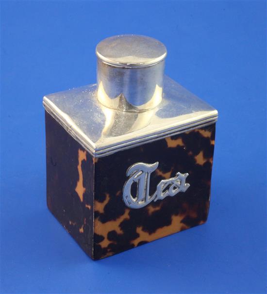 A late Victorian silver mounted tortoiseshell tea caddy and cover, by Saunders & Shepherd, 3.5in.